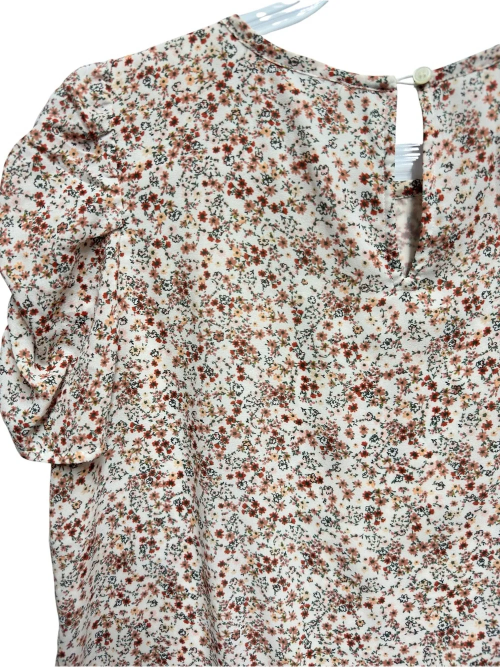 Tuxedo Silky Chiffon Knit Floral Vines Puff Babydoll Top Blouse